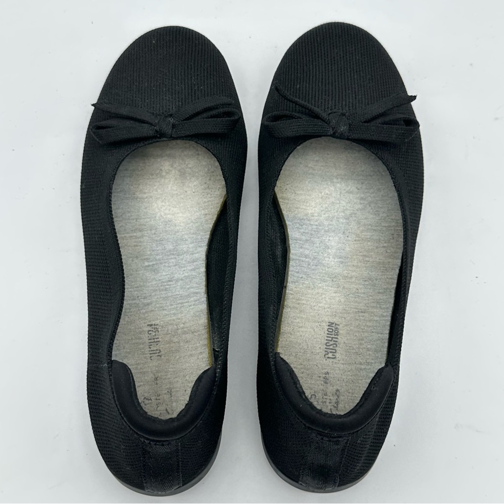 Clarks Black Stretch Fabric Ballet Flats with Bow - Picture 4 of 9